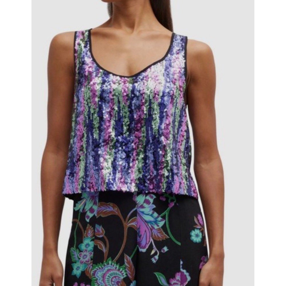 NWT $1250 Etro Women's Purple Silk Multi Stripe Sequin Tank Top‎